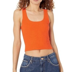 The Drop NWT Women's FEMI Scoop Neck Ribbed Cropped Tank Top Fire Orange Size S
